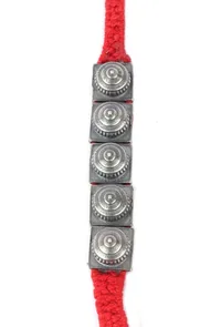 Set Of 2: Red Thread & Antique Plated Brass Beaded Anklets image 4