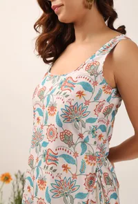 Set Of 3: Lilybeth Floral Chintz Straight Kurta With Organza Flared Palazzo Pants & Dupatta image 6