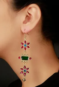 Green-Magenta Afghan German Silver Earrings image 1