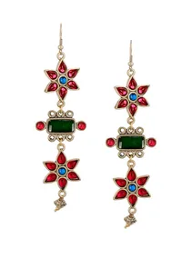 Green-Magenta Afghan German Silver Earrings image 2