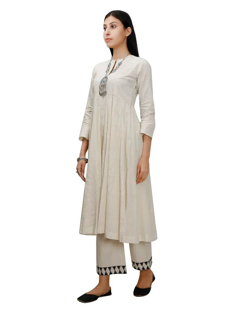 Set of Off-White Cross Stitch cotton Anarkali And Palazzo
