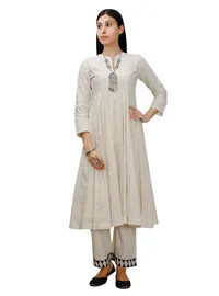 Set of Off-White Cross Stitch cotton Anarkali And Palazzo image 2