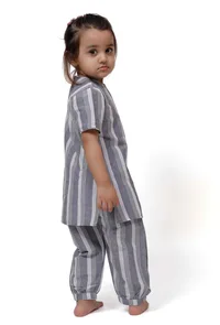 Set of 2 - Grey Stripe Straight Fit kurta & Afghani Pyjama image 3