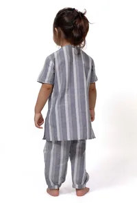 Set of 2 - Grey Stripe Straight Fit kurta & Afghani Pyjama image 4