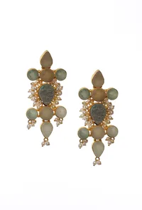 Sea Green Gold Stone Pearl Earrings image 2