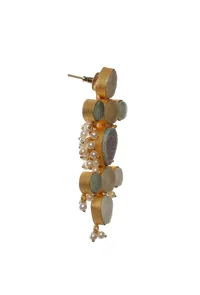 Sea Green Gold Stone Pearl Earrings image 3