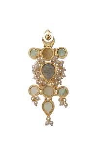 Sea Green Gold Stone Pearl Earrings image 4