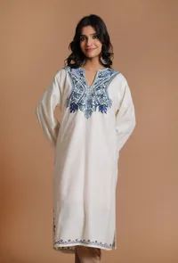 Alabaster Aari Embroidered Kashmiri Phiran-Free Size image 1