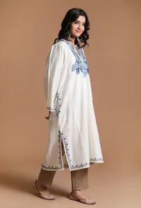 Alabaster Aari Embroidered Kashmiri Phiran-Free Size image 2
