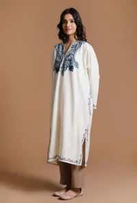 Alabaster Aari Embroidered Kashmiri Phiran-Free Size image 3