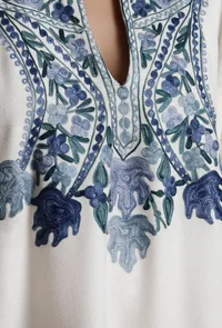 Alabaster Aari Embroidered Kashmiri Phiran-Free Size image 5