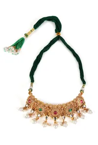 Rajshree Temple Heritage Kemp Necklace Set with Pearls image 2