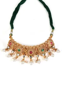 Rajshree Temple Heritage Kemp Necklace Set with Pearls image 3