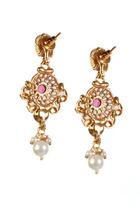 Rajshree Temple Heritage Kemp Necklace Set with Pearls image 6