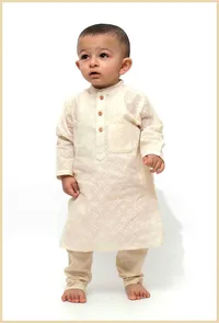 Set of 2 - Off-white Malmal Kurta Pyjama image 1