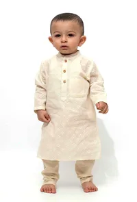 Set of 2 - Off-white Malmal Kurta Pyjama image 2
