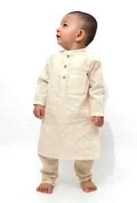 Set of 2 - Off-white Malmal Kurta Pyjama image 3