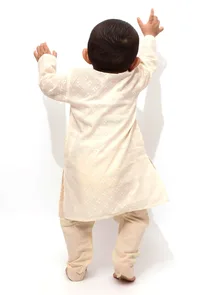 Set of 2 - Off-white Malmal Kurta Pyjama image 4