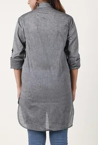 Slate Grey Textured Handloom Cotton Asymmetrical Shirt image 4