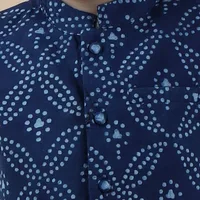 Set Of 3: Mika Off-White Chanderi Kurta, Pyjama & Indigo Printed Cotton Nehru Jacket image 3