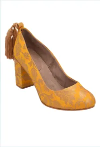 Yellow Brocade Block Heel image 2