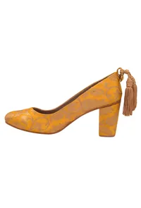 Yellow Brocade Block Heel image 4