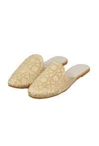 Royal Beige Brocade Slider Mules image 2