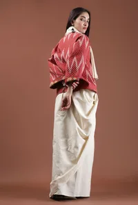 Zinnia Carmine Red Quilted Ikat & Kalamkari Reversible Front-Open Short Jacket image 5