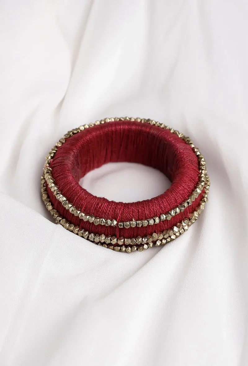 Maroon Thread Wooden Bangles