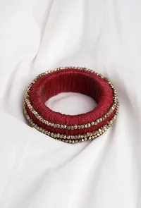Maroon Thread Wooden Bangles image 1