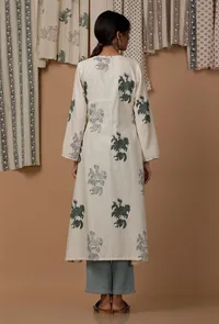 Off White Floral Handblock Cotton Flex Cape image 5