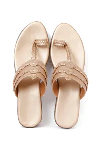 Golden Hand Embroidered Kolhapuri Inspired Wedges image 3