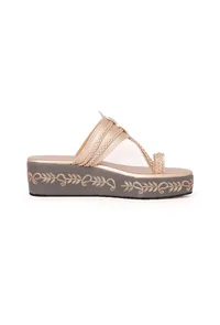 Golden Hand Embroidered Kolhapuri Inspired Wedges image 6