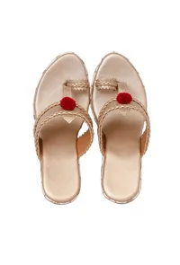 Blingy Gold Hand Embroidered Kolhapuri Inspired Wedges image 3