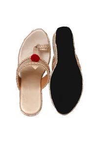 Blingy Gold Hand Embroidered Kolhapuri Inspired Wedges image 4