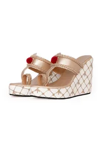 Blingy Gold Hand Embroidered Kolhapuri Inspired Wedges image 5