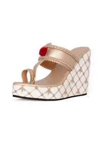Blingy Gold Hand Embroidered Kolhapuri Inspired Wedges image 6