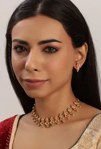 Antique Gold Finish Semi-Tribal Kemp Necklace Set image 1