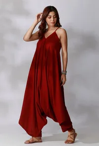 Maroon Cotton Balloon Jumpsuit image 1