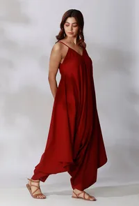Maroon Cotton Balloon Jumpsuit image 2