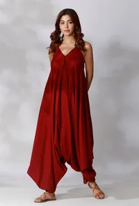 Maroon Cotton Balloon Jumpsuit image 3