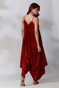 Maroon Cotton Balloon Jumpsuit image 4