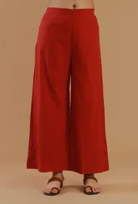 Set of 2: Rust Cotton Wrap Kurta with Straight Pants image 4