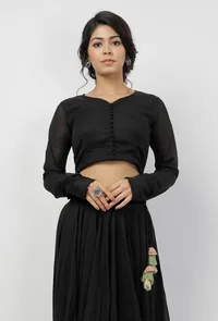 Kaani Black Plain Full Sleeves Kota Blouse image 2