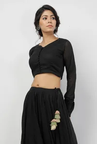 Kaani Black Plain Full Sleeves Kota Blouse image 3