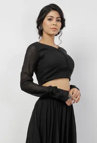 Kaani Black Plain Full Sleeves Kota Blouse image 4