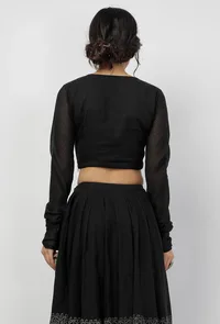 Kaani Black Plain Full Sleeves Kota Blouse image 5