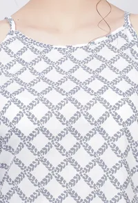 Set of-3 Powder Blue Criss Cross Hand-Block Printed Straight Fit Cotton Slip and Cotton Hanblock Print Palazzo with Powder Blue Hand-Block Printed  Kota Tasseled  Dupatta image 5