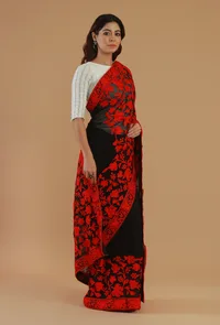 Floral Embroidered Black Georgette Saree with Unstitched Blouse image 4