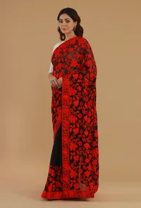 Floral Embroidered Black Georgette Saree with Unstitched Blouse image 5